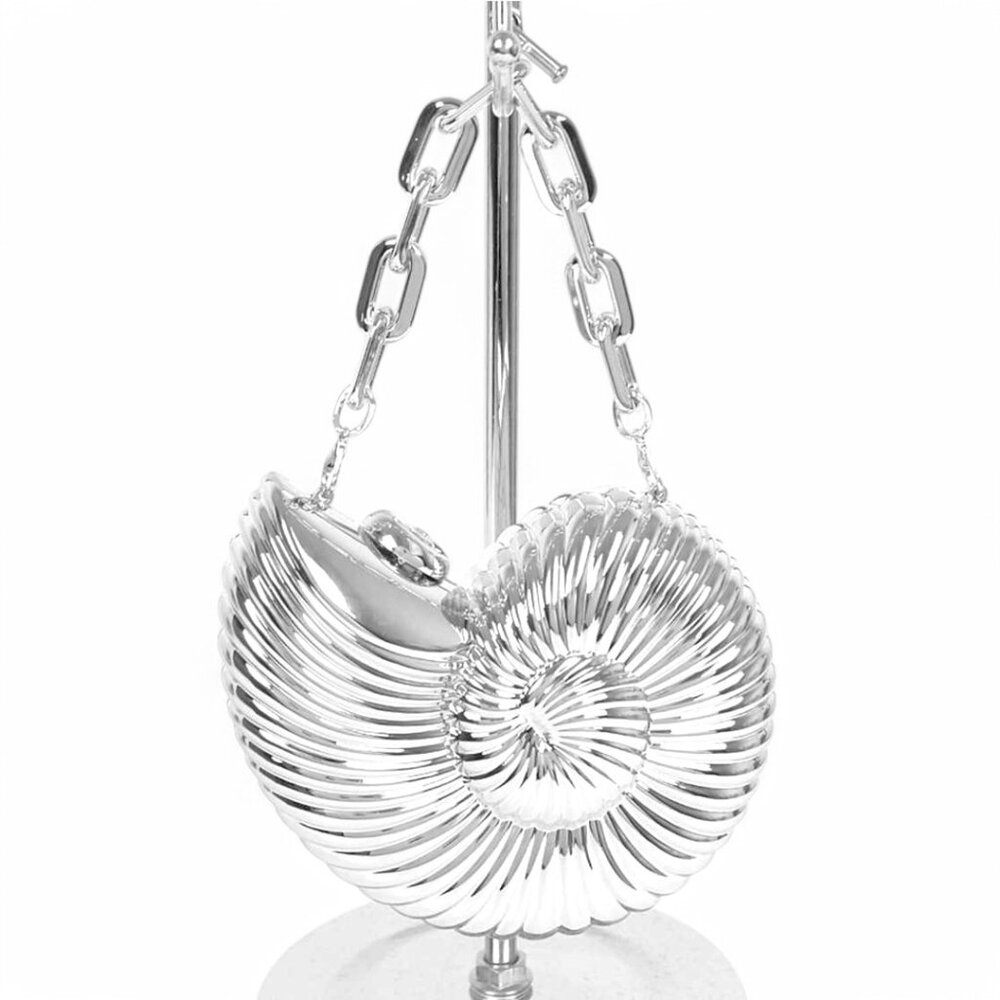 BNWT Sea Shell Molded Metallic Acrylic Top Handle Clutch Bag Crossbody B… - Picture 1 of 6